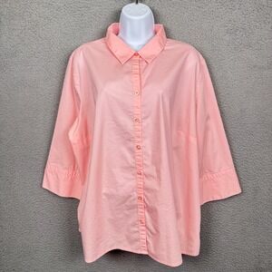 Sonoma Top Womens 2X Pink Stretch Button Up Shirt Office Career Mature‎ Preppy